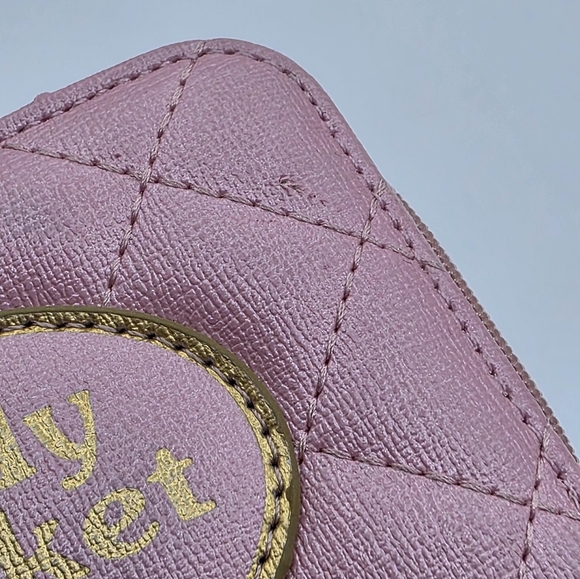 Polly Pocket Pink & Aqua Quilted Bi-Fold Zippered Coin Purse Wallet w/ Charm - Picture 2 of 8